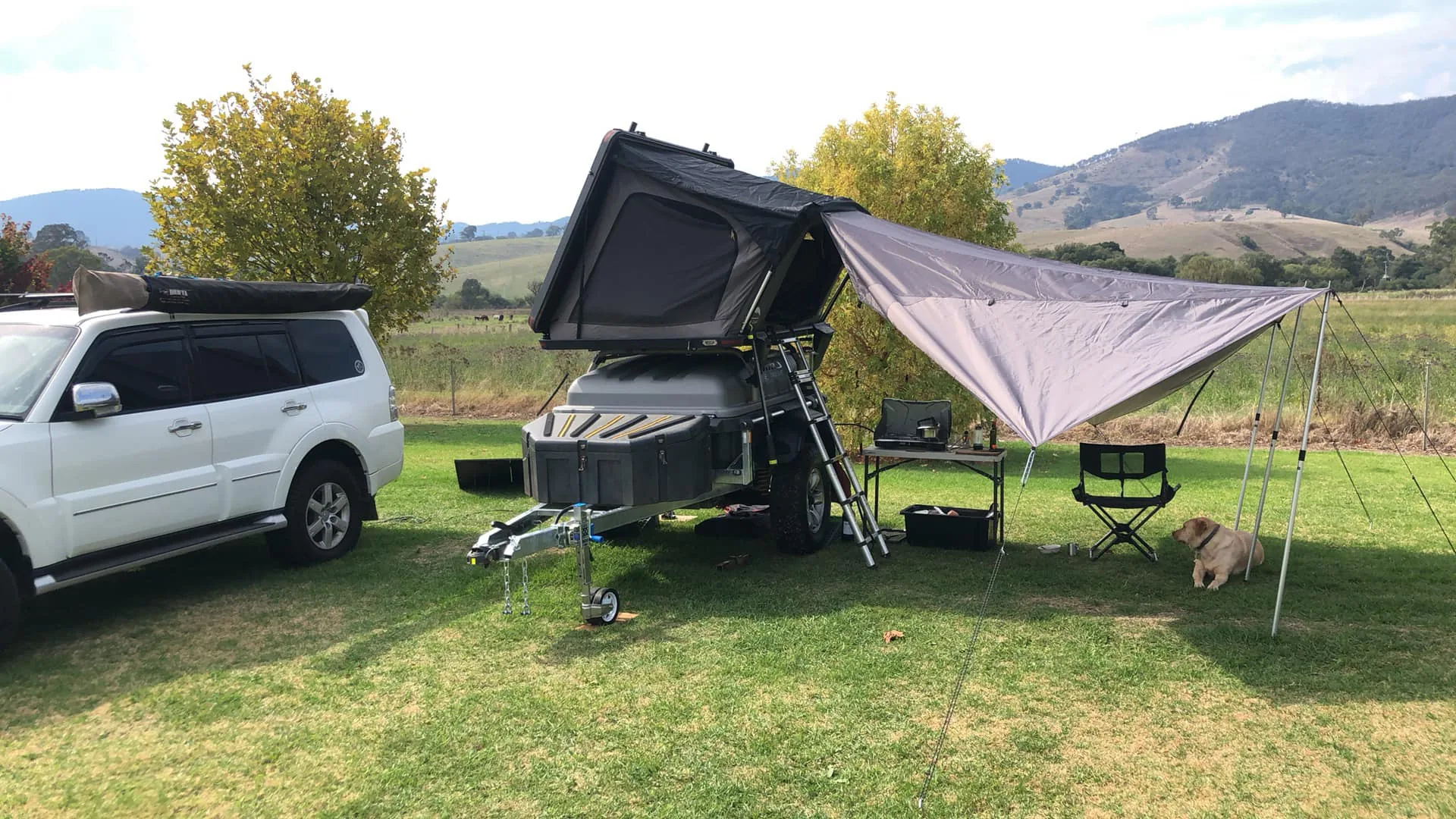 Extreme Off-Road Pod set up at camp with the awning out at Dargo