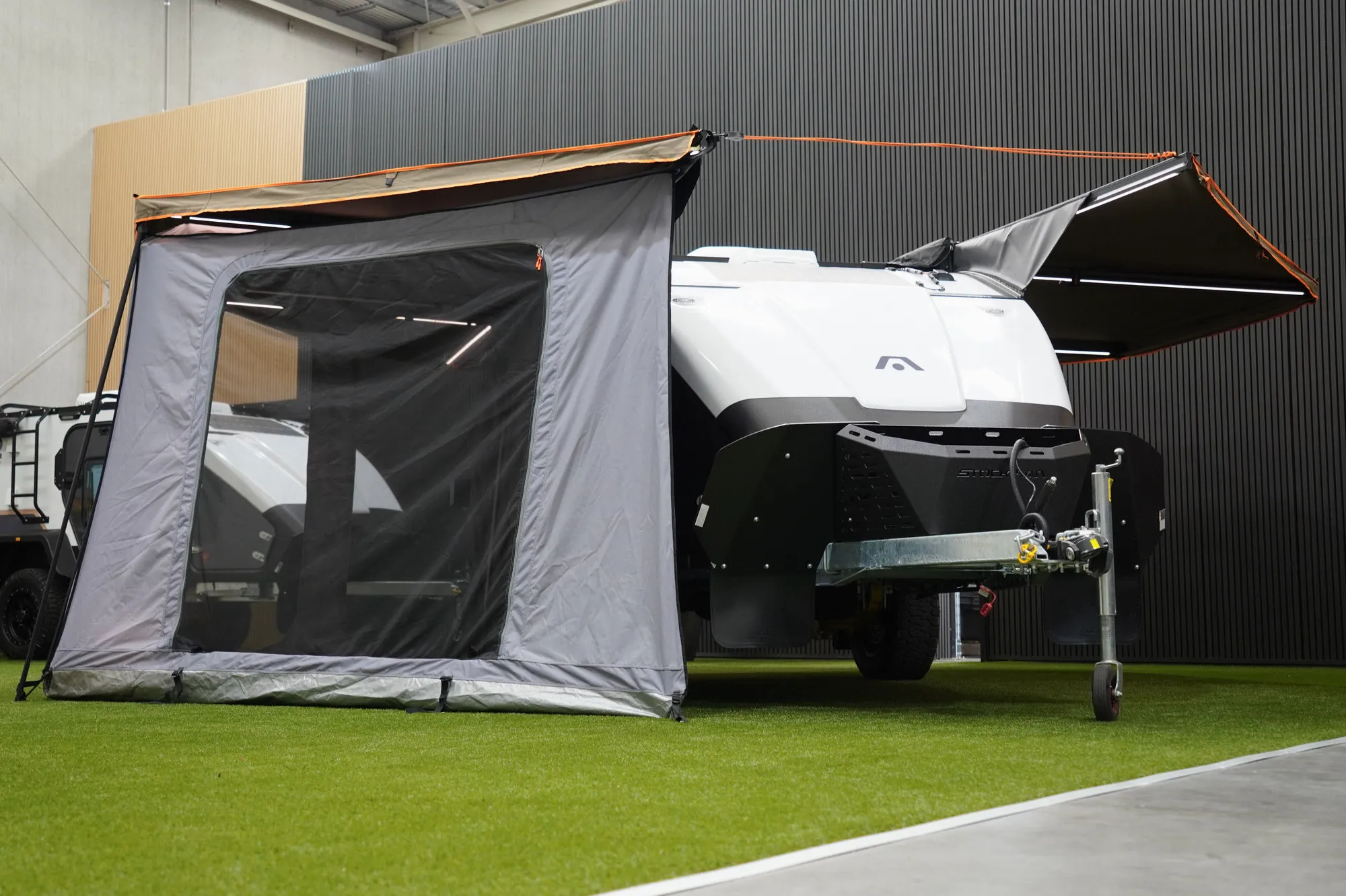 Front view of the enclosed driver-side change room