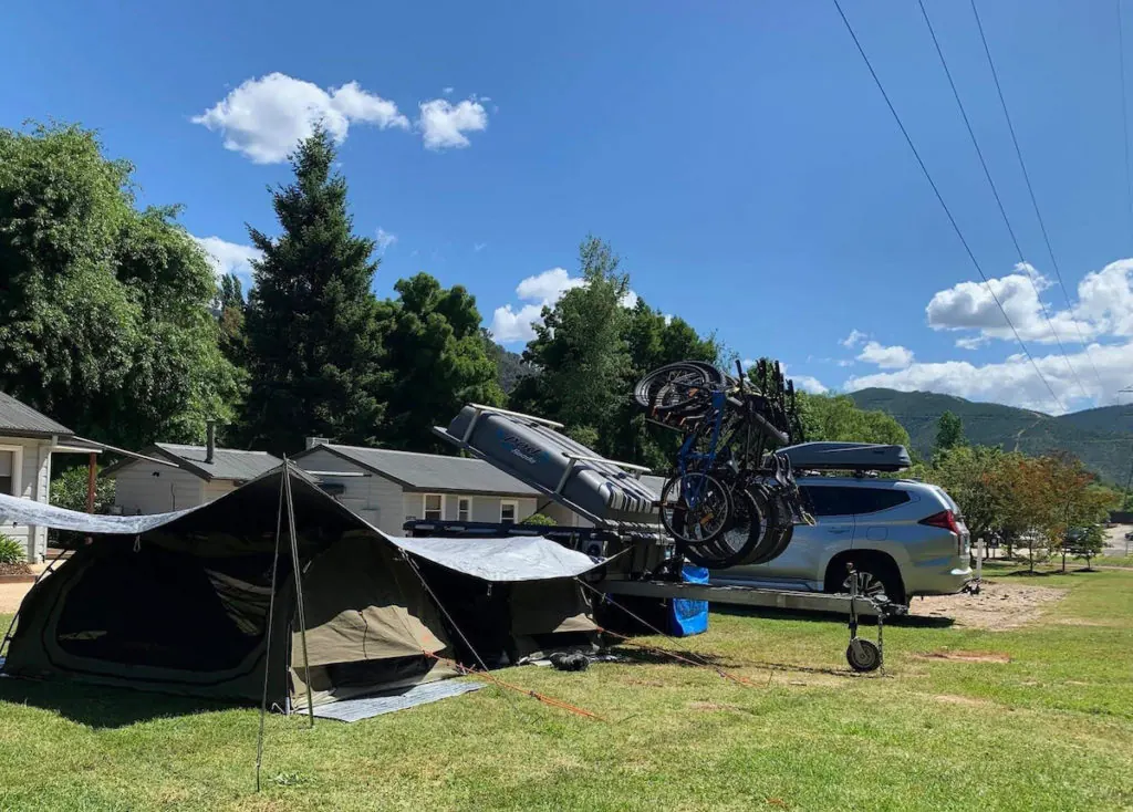Bikes loaded on a front bike rack fitted to a Pod Trailer