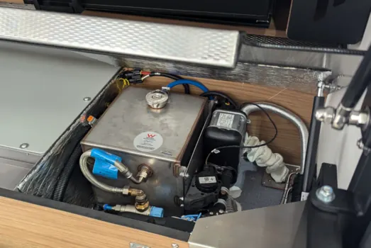 Diesel hot water heater unit fitted inside the Rover 02