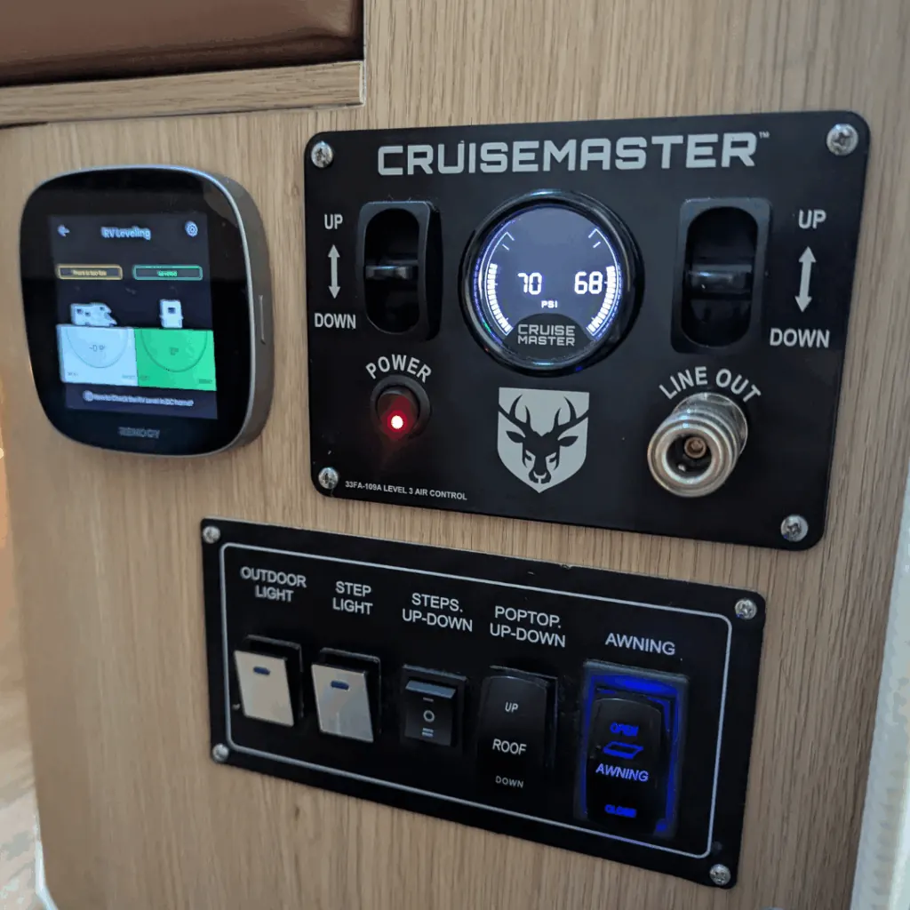 Cruisemaster air suspension and levelling control panel inside the Trekka 01 cabin
