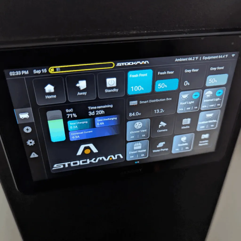 Renogy power system touchscreen control panel inside the Trekka 01