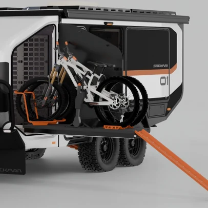 Two e-bikes loaded wheels-on into the Trekka nosecone via a ramp