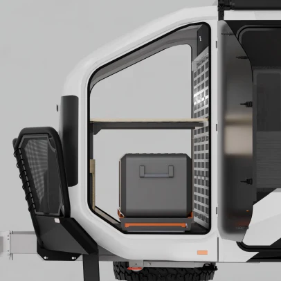Trekka nosecone with MOLLE back wall and a fridge on a slide